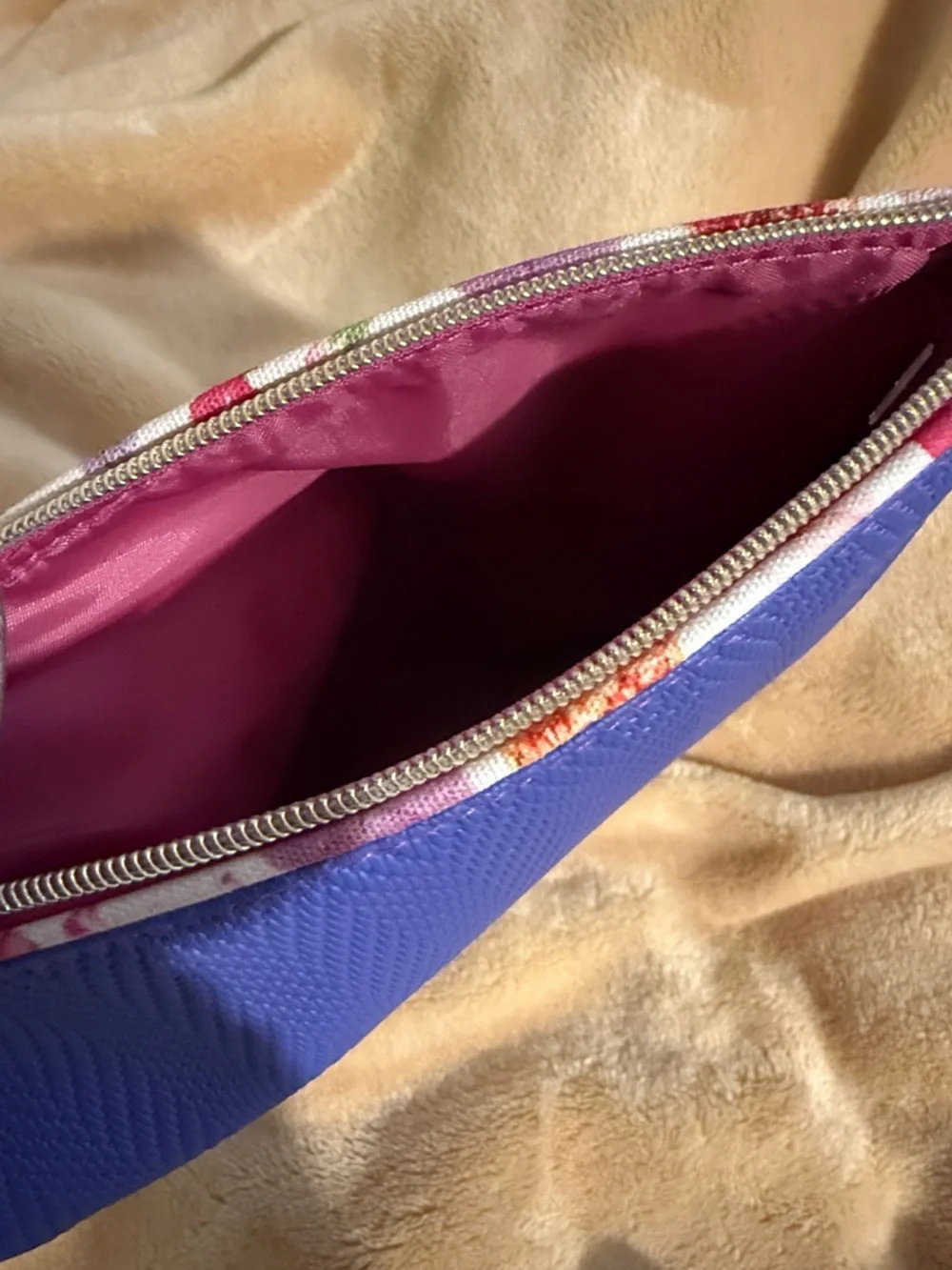 Estee Lauder Purple Cosmetic Pouch with Pink Logo Tab